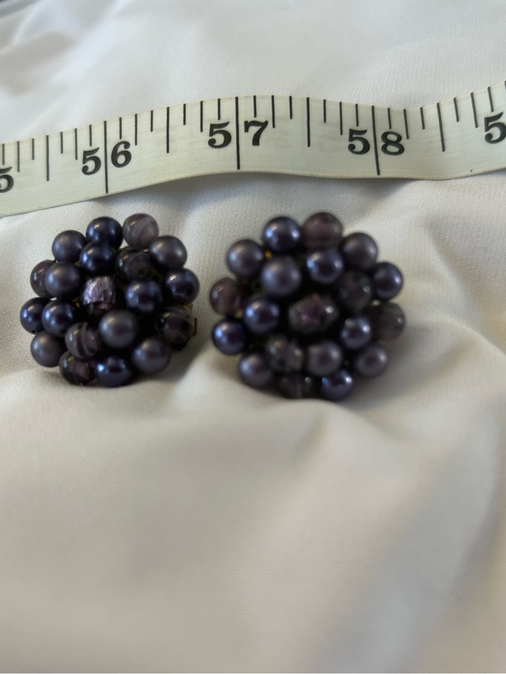 Handcrafted Dark Purple Cluster Pearl Clip-On Earrings - Women's Jewelry